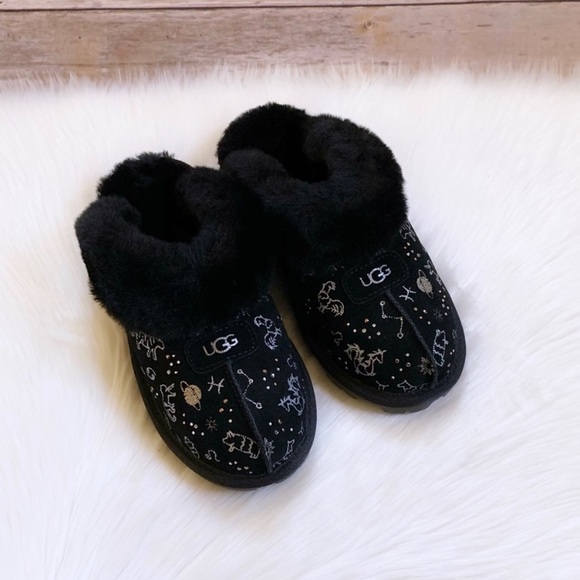 UGG Coquette Zodiac Black Suede Slippers - Picture 3 of 8